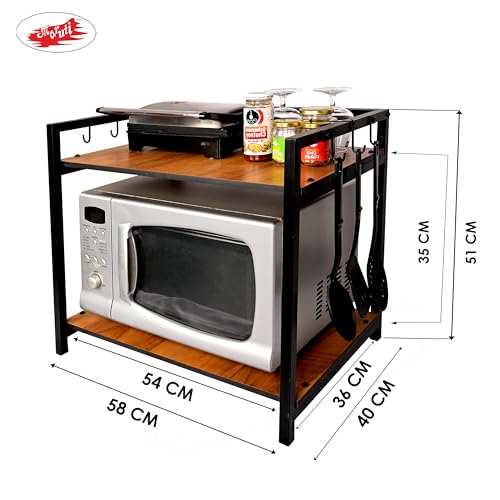 Maruti Gold: Microwave Oven OTG Stand for Kitchen Counter, Toaster Organizer, 2 Tier Shelf for Extra Storage with Side Hooks for Home & Kitchen Appliances (2_Tier_Gold) - Image 4