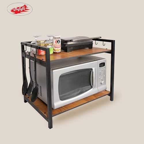 Maruti Gold: Microwave Oven OTG Stand for Kitchen Counter, Toaster Organizer, 2 Tier Shelf for Extra Storage with Side Hooks for Home & Kitchen Appliances (2_Tier_Gold) - Image 2