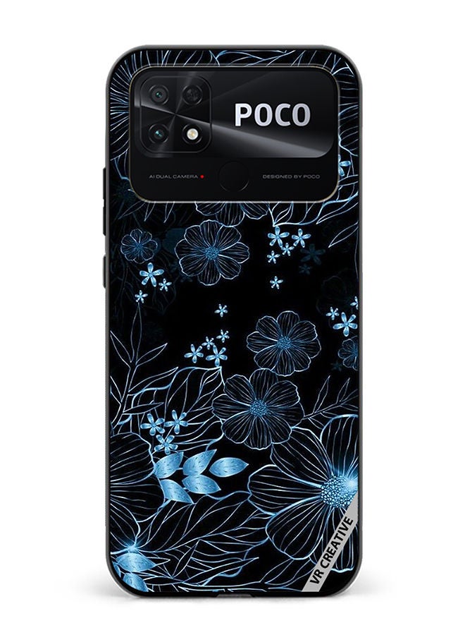 VR CREATIVE Protective Case Cover For Xiaomi Poco C40 Blue Flower Design Multicolour - Image 1