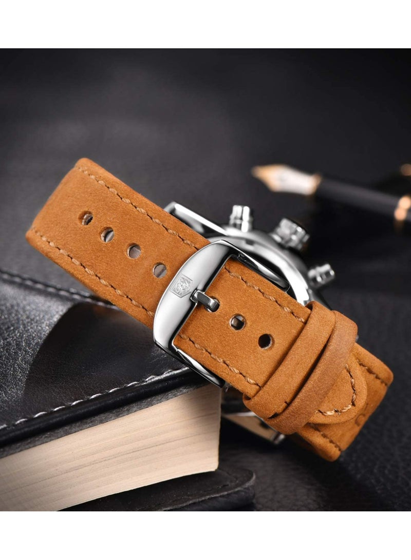 BENYAR Mens Watches Chronograph Analog Quartz Watch Stainless Steel Watch for Men Stylish Business Sports Waterproof Wristwatch Brown Leather Strap - Image 4