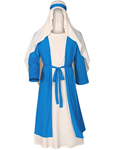 Irtysh Mens Biblical Noah Costume Jesus Robe Fancy Dress Sherherd Costume Staffs Headwrap Hat Waist Rope Set(Blue S) - Image 2