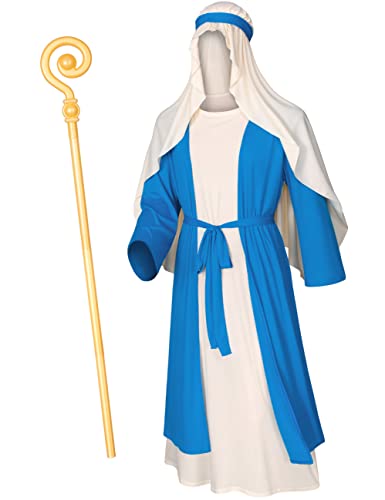 Irtysh Mens Biblical Noah Costume Jesus Robe Fancy Dress Sherherd Costume Staffs Headwrap Hat Waist Rope Set(Blue S) - Image 1