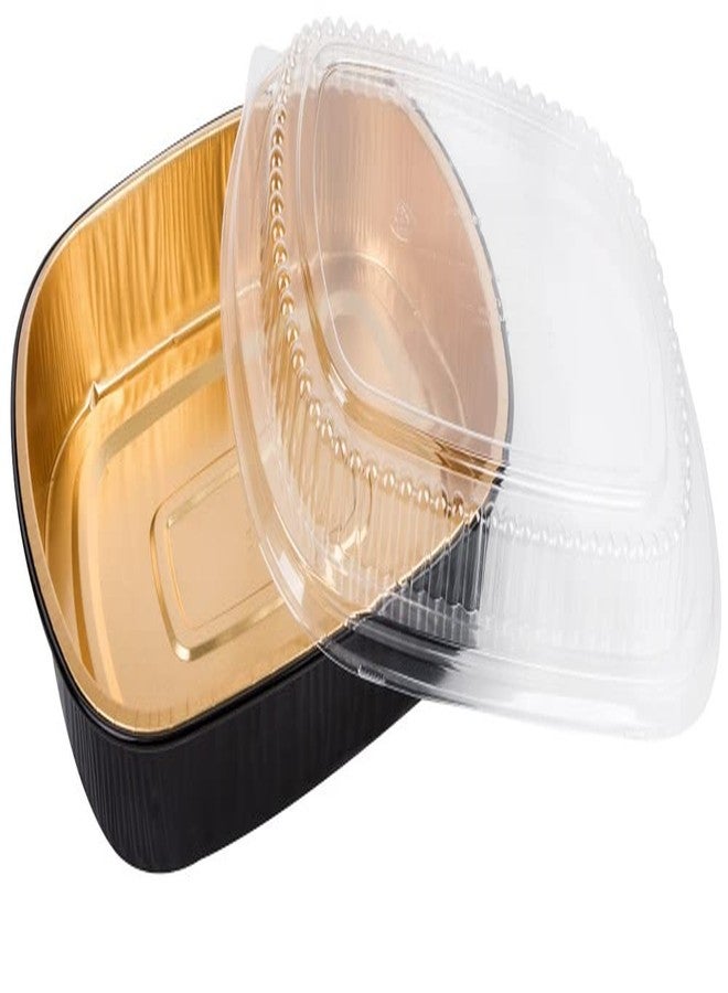 Handi-Foil 4 lb. (Lg) Oblong Black & Gold Aluminum Take-Out Pan w/Clear Dome Lid (pack of 10) - Image 2