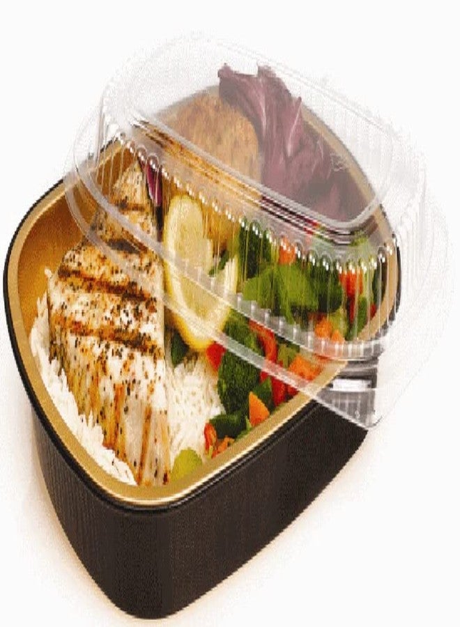 Handi-Foil 4 lb. (Lg) Oblong Black & Gold Aluminum Take-Out Pan w/Clear Dome Lid (pack of 10) - Image 1