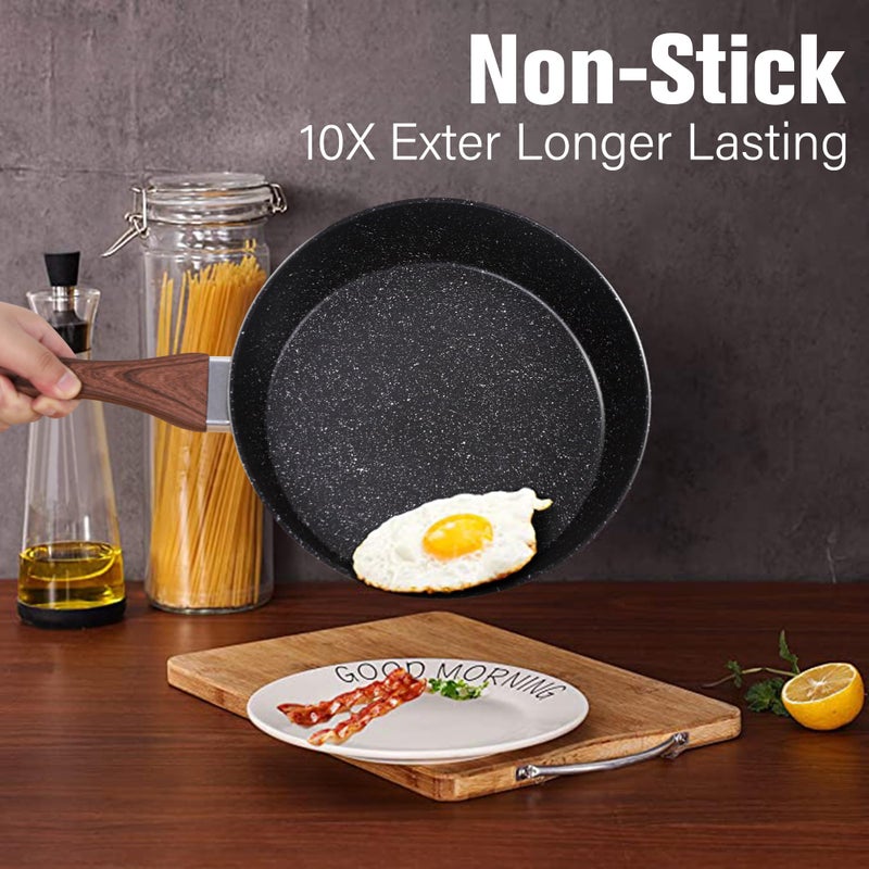 Kitchen Academy Induction Pots and Pans Set Non Stick - 12 Pcs Nonstick Kitchen Cookware Set, Black Hammered Cooking Pans Set - Image 4