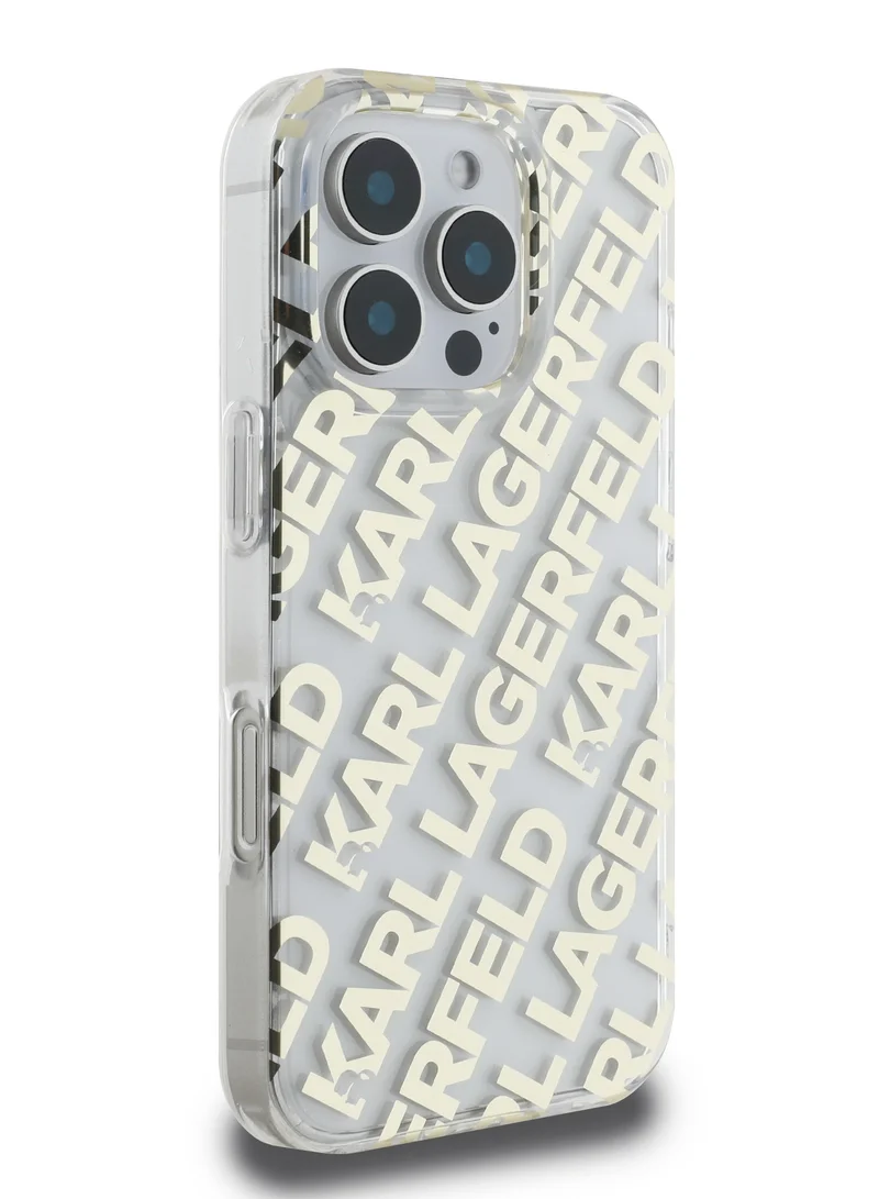 Karl Lagerfeld iPhone 16 Pro Case with Electroplated Repeated Logo IML Hard Cover / Drop protection / Slim Profile / Lightweight /Easy Snap-On / Comfortable Grip - Gold