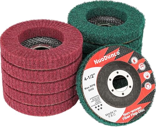 NuoDunco 10Pcs 180 & 320 Grit Scour Flap Disc 4 1/2 Inch Angle Grinder Attachment for Metal Wood Scuff Grinding Sanding Discs Scouring Pad Polishing Wheel Paint Rust Remover - Image 1