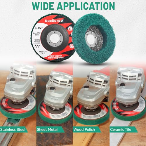 NuoDunco 10Pcs 180 & 320 Grit Scour Flap Disc 4 1/2 Inch Angle Grinder Attachment for Metal Wood Scuff Grinding Sanding Discs Scouring Pad Polishing Wheel Paint Rust Remover - Image 4