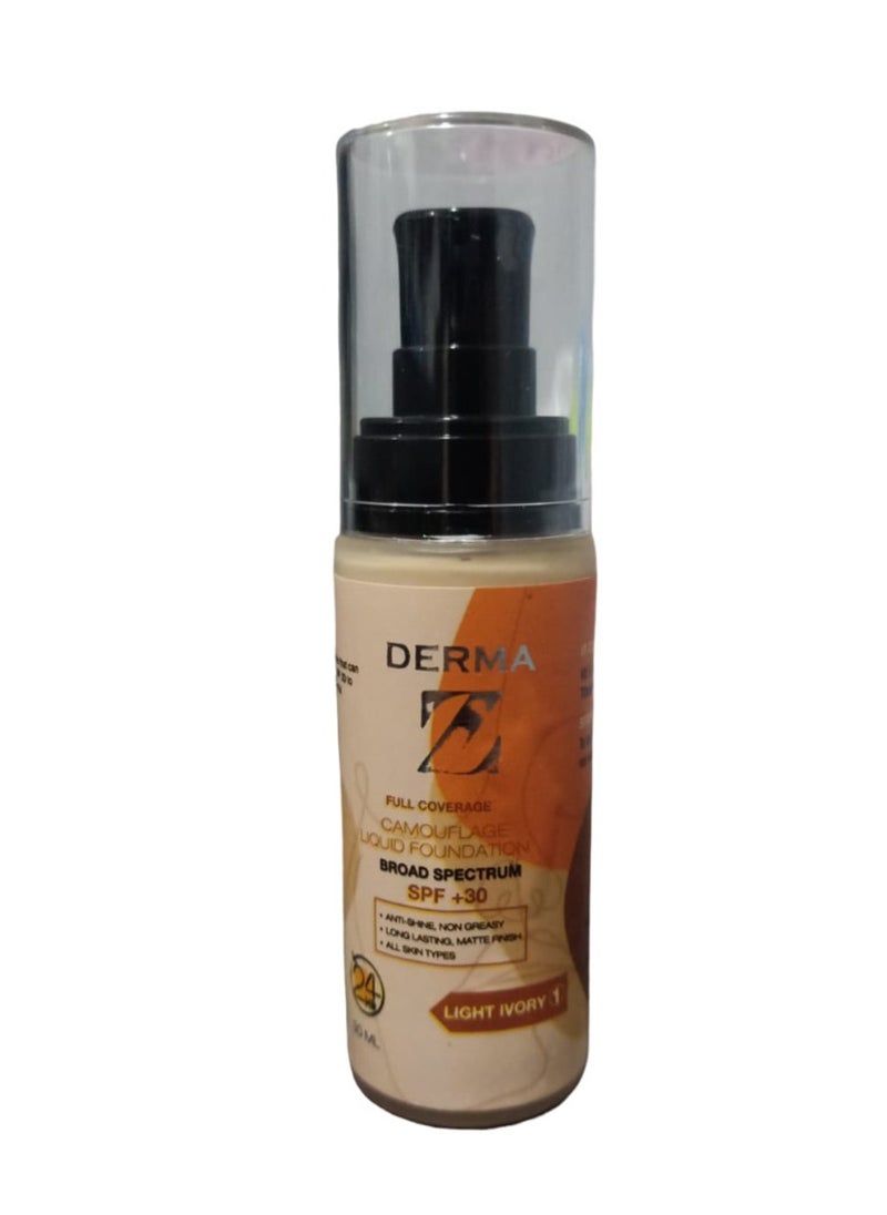 Dermaz - Dermaz Foundation SPF+30 Light Ivory 30ML - Image 1