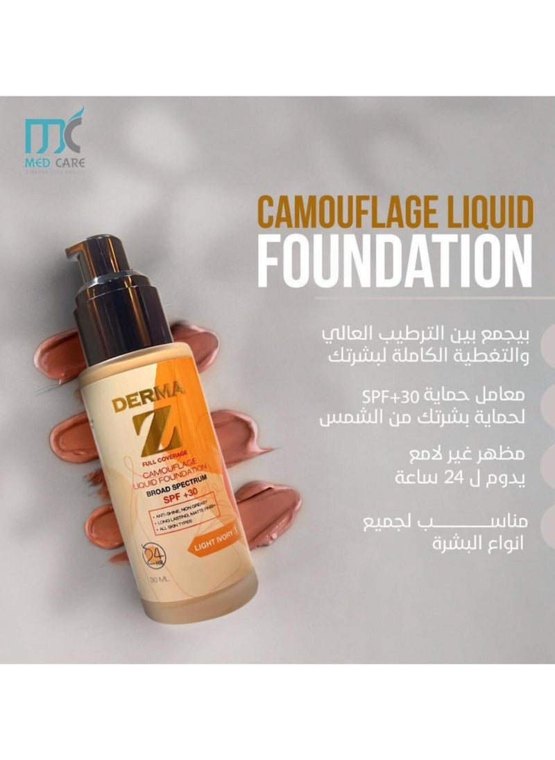 Dermaz - Dermaz Foundation SPF+30 Light Ivory 30ML - Image 1