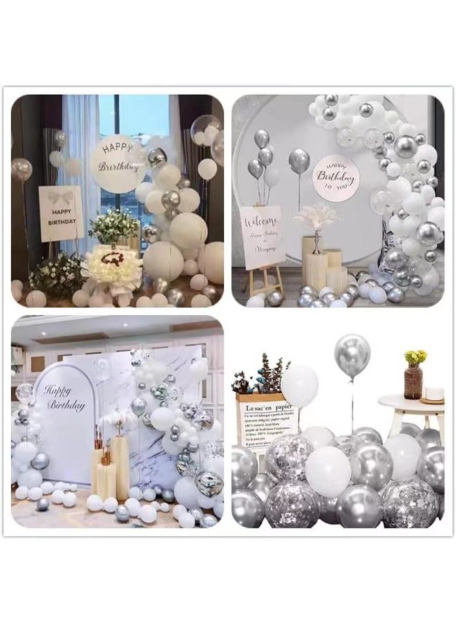 Zeemey 125-pcs Silver White Latex Decorative Balloon Arch Garland Set - Perfect for Graduation Baby Shower Wedding Birthday Bachelorette Party Backdrop Decoration - Suitable for Indoor and Outdoor - Image 3