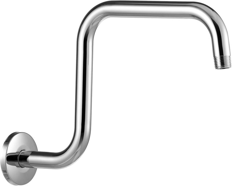 Offo Shower Head Extension Arm 13 in, S Shaped High Rise Extender with Flange Shower Head Pipe Arm Chrome - Image 1
