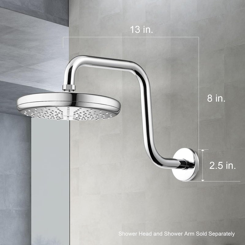 Offo Shower Head Extension Arm 13 in, S Shaped High Rise Extender with Flange Shower Head Pipe Arm Chrome - Image 5