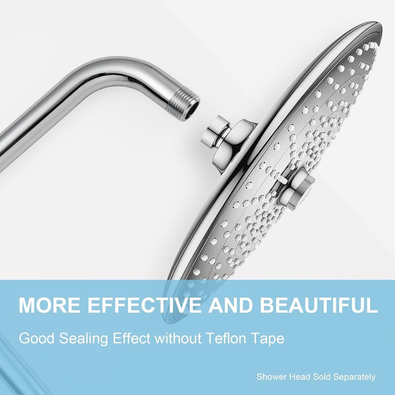 Offo Shower Head Extension Arm 13 in, S Shaped High Rise Extender with Flange Shower Head Pipe Arm Chrome - Image 2