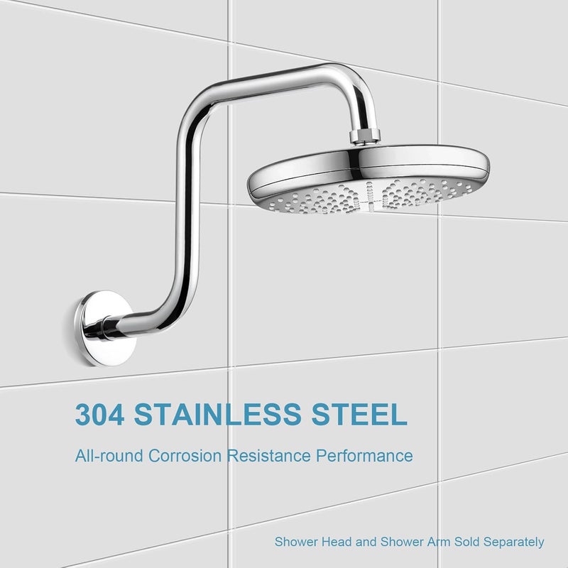 Offo Shower Head Extension Arm 13 in, S Shaped High Rise Extender with Flange Shower Head Pipe Arm Chrome - Image 3