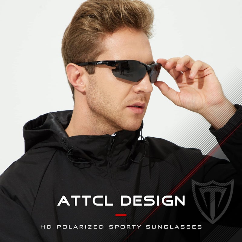 ATTCL نظارات شمسية ATTCL للرجال - نظارات رياضية محسّنة قطبية للدراجات والقيادة والصيد مع حماية من الأشعة فوق البنفسجية 7027-C1 أسود - Image 2