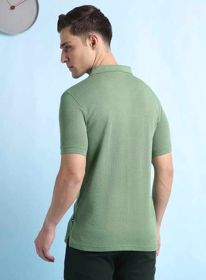 Dennis Lingo Men's Olive Cotton Blend Solid Pattern Regular Fit T-Shirt