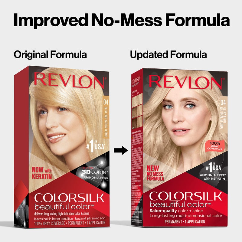 Revlon Permanent Hair Color, Permanent Hair Dye, Colorsilk with 100% Gray Coverage, Ammonia-Free, Keratin and Amino Acids, 03 Ultra Light Sun Blonde, 4.4 Oz (Pack of 1) - Image 3