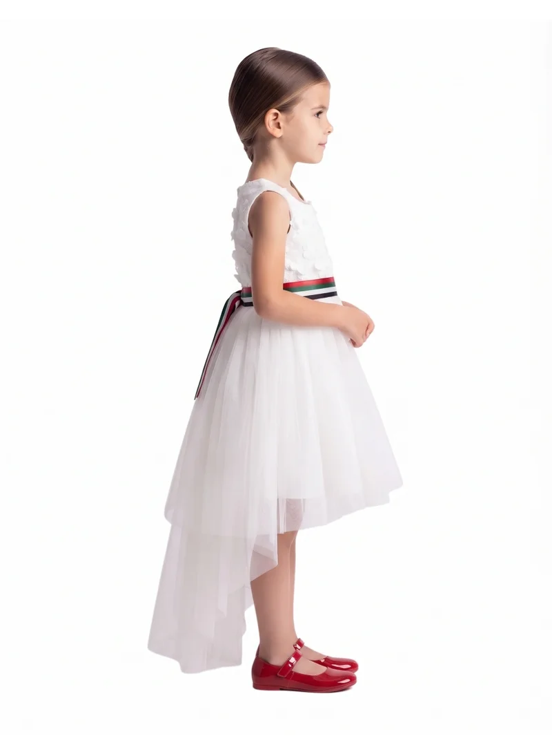 دىدانيالا 2-in-1 Girls UAE National Day Lace High-Low Dress with Detachable Flag Sash Belt