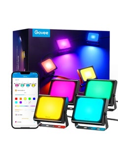 Govee 4-Piece Smart App Control Waterproof RGBICWW LED Smart Flood Light Set Multicolour 5.04 x 8.66 x 10.83 Inch H7060  - Image 1
