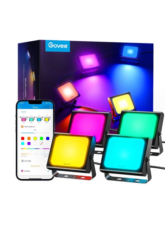 Govee - 4-Piece Smart App Control Waterproof RGBICWW LED Smart Flood Light Set Multicolour 5.04 x 8.66 x 10.83 Inch H7060 - Image 1