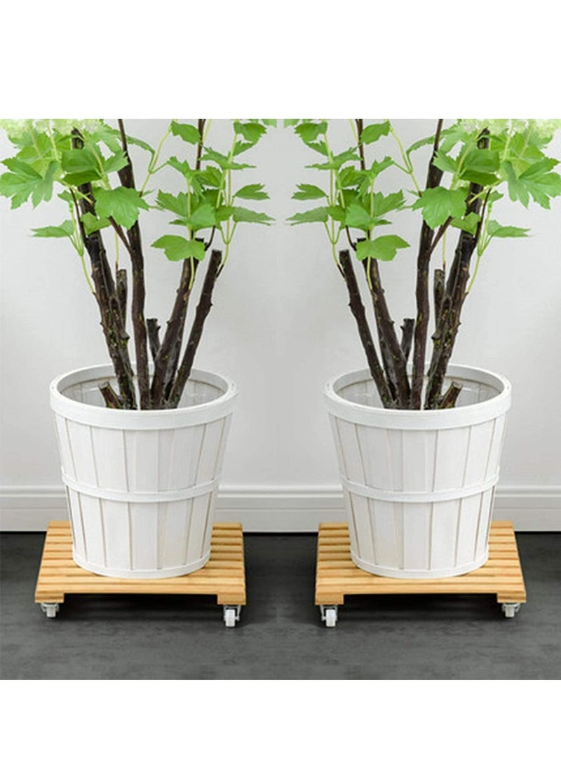 Rubik Plant Pot Caddy Wooden Plant Base Roller Stand Moving Tray Square for Indoor Outdoor (30x30cm, Pack of 2)  - Image 2