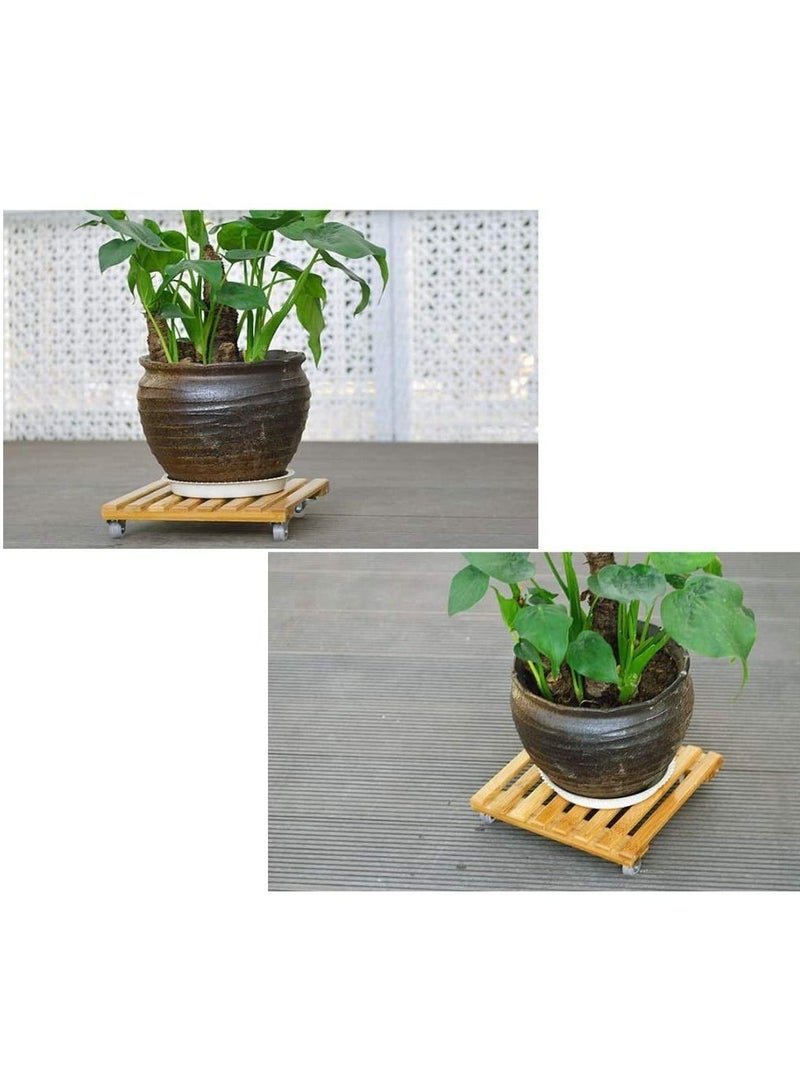 Rubik Plant Pot Caddy Wooden Plant Base Roller Stand Moving Tray Square for Indoor Outdoor (30x30cm, Pack of 2)  - Image 4
