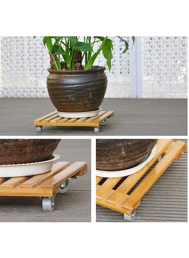 Rubik Plant Pot Caddy Wooden Plant Base Roller Stand Moving Tray Square for Indoor Outdoor (30x30cm, Pack of 2)  - Image 3