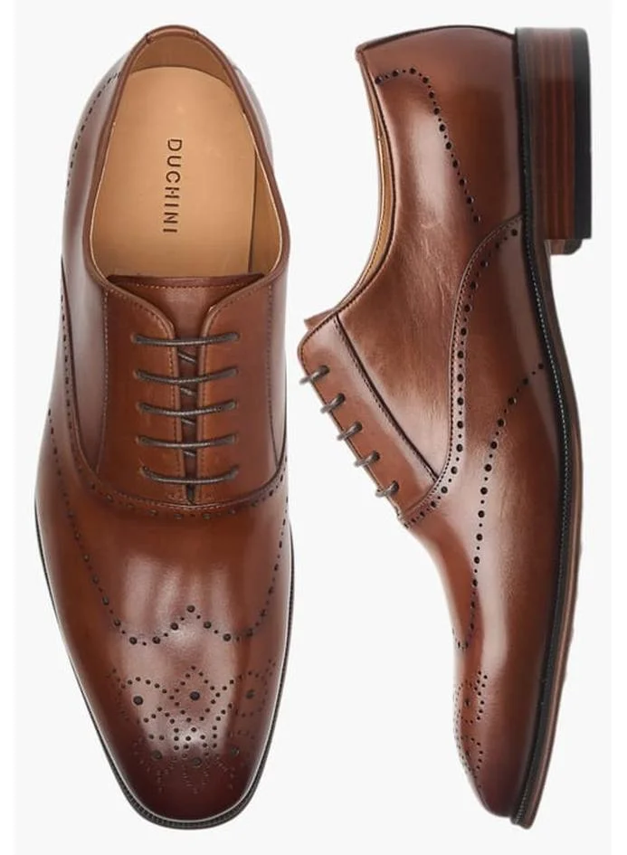 دوتشيني أحذية أكسفورد رجالي برباط وتفاصيل مثقوبة