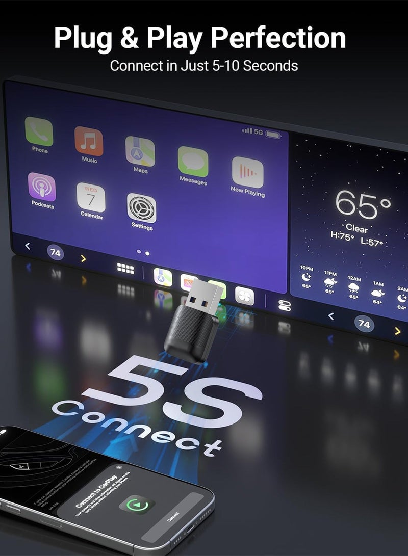 مساحة باردة محول لاسلكي ثنائي في واحد لـ CarPlay و Android Auto، يحول السلكي إلى لاسلكي مع تركيب وتشغيل، اتصال تلقائي سريع بدون تأخير، تصميم مضغوط لهواتف iPhone و Android، متوافق عالميًا مع 98% من السيارات ذات منفذ USB/USB-C، أسود - Image 4