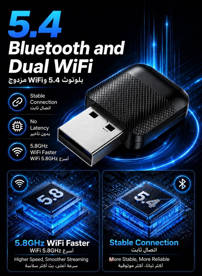 مساحة باردة محول لاسلكي ثنائي الوظيفة لـ CarPlay و Android Auto، دونجل USB لاسلكي يحول السلكي إلى لاسلكي مع التشغيل الفوري، اتصال تلقائي سريع بدون تأخير، تصميم صغير فائق الصغر لهواتف iPhone و Android، توافق ذكي عالمي لـ 98% من السيارات ذات منفذ USB/USB-C، أسود - Image 4