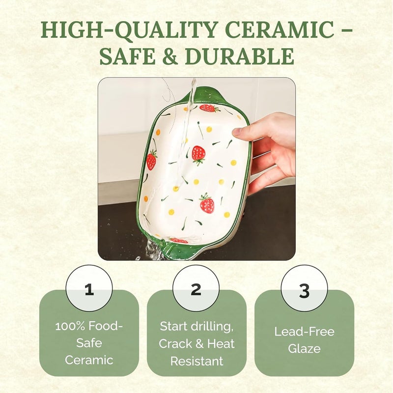 OLWICK وعاء سيراميك مستطيل 1 قطعة، سعة 600 مل، طبق خبز، آمن للاستخدام في الميكروويف، أطباق كسرولة للفرن، صواني لازانيا عميقة مع مقابض للمطبخ (أخضر داكن) - Image 4
