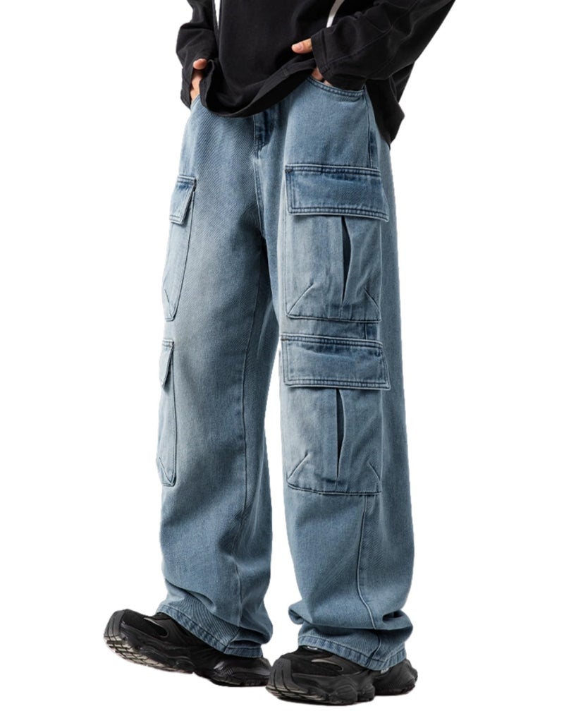 FantasyGears Mens Baggy Jeans for Men Women Y2k Skater Vintage Plain Pants Multiple Pockets Casual Wide Leg Loose Fit Cargo Denim Jeans - Image 1