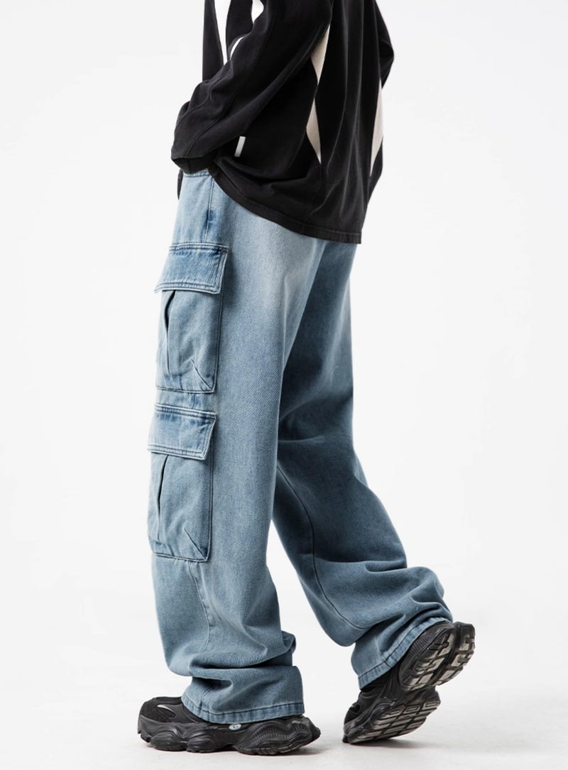FantasyGears Mens Baggy Jeans for Men Women Y2k Skater Vintage Plain Pants Multiple Pockets Casual Wide Leg Loose Fit Cargo Denim Jeans - Image 4