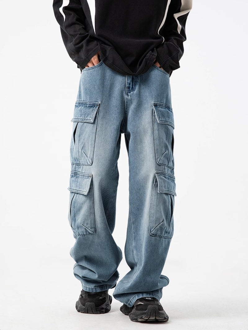 FantasyGears Mens Baggy Jeans for Men Women Y2k Skater Vintage Plain Pants Multiple Pockets Casual Wide Leg Loose Fit Cargo Denim Jeans - Image 2