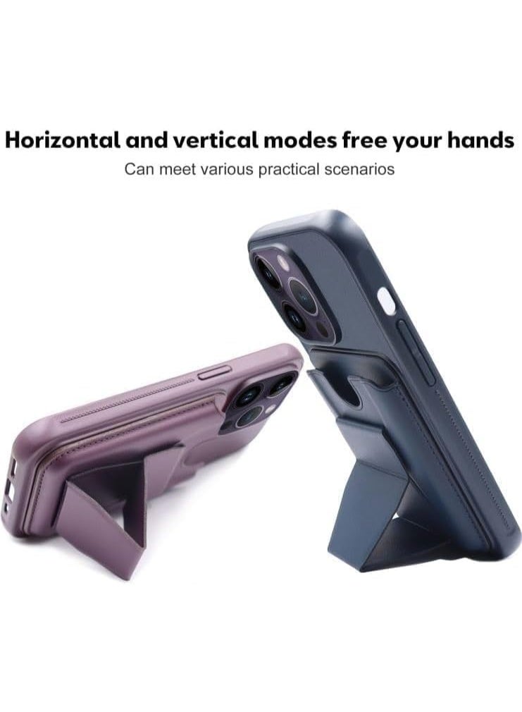 MUDISO iPhone 15 Pro Finger Case Cover Finger Grip Card Holder PU Leather Case Shockproof Back Card Storage & built-in Kickstand Cover for iPhone 15 Pro 6.1-inch - Image 4