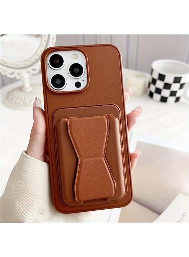 MUDISO iPhone 15 Pro Finger Case Cover Finger Grip Card Holder PU Leather Case Shockproof Back Card Storage & built-in Kickstand Cover for iPhone 15 Pro 6.1-inch - Image 1