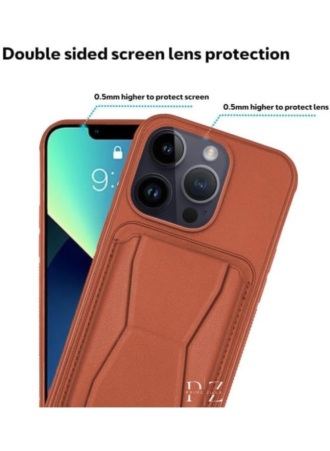 MUDISO iPhone 15 Pro Finger Case Cover Finger Grip Card Holder PU Leather Case Shockproof Back Card Storage & built-in Kickstand Cover for iPhone 15 Pro 6.1-inch - Image 3