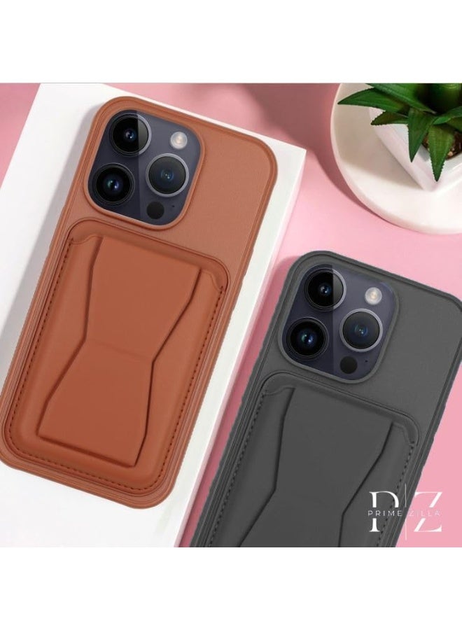 MUDISO iPhone 15 Pro Finger Case Cover Finger Grip Card Holder PU Leather Case Shockproof Back Card Storage & built-in Kickstand Cover for iPhone 15 Pro 6.1-inch - Image 5