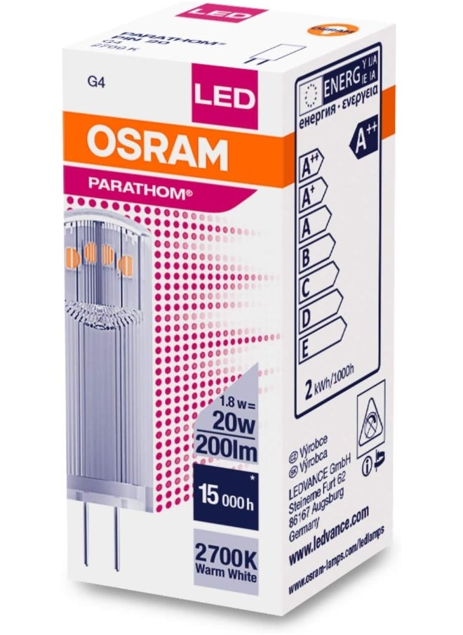 Osram Osram Parathom Led Capsule Lamp 1.8W G4 12V Ac/Dc Warm White (2700K) 200Lm, Energy Saver A++ Atmospheric Accent Lighting Throughout The Home, Ideal For Decorative Applications (Pack Of 3)  - Image 2