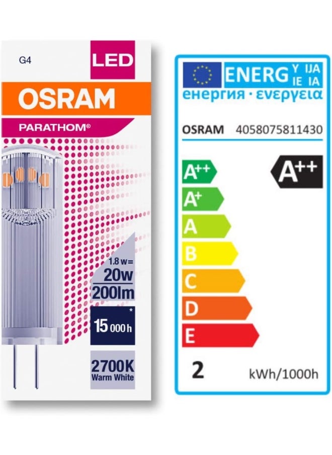Osram Osram Parathom Led Capsule Lamp 1.8W G4 12V Ac/Dc Warm White (2700K) 200Lm, Energy Saver A++ Atmospheric Accent Lighting Throughout The Home, Ideal For Decorative Applications (Pack Of 3)  - Image 3