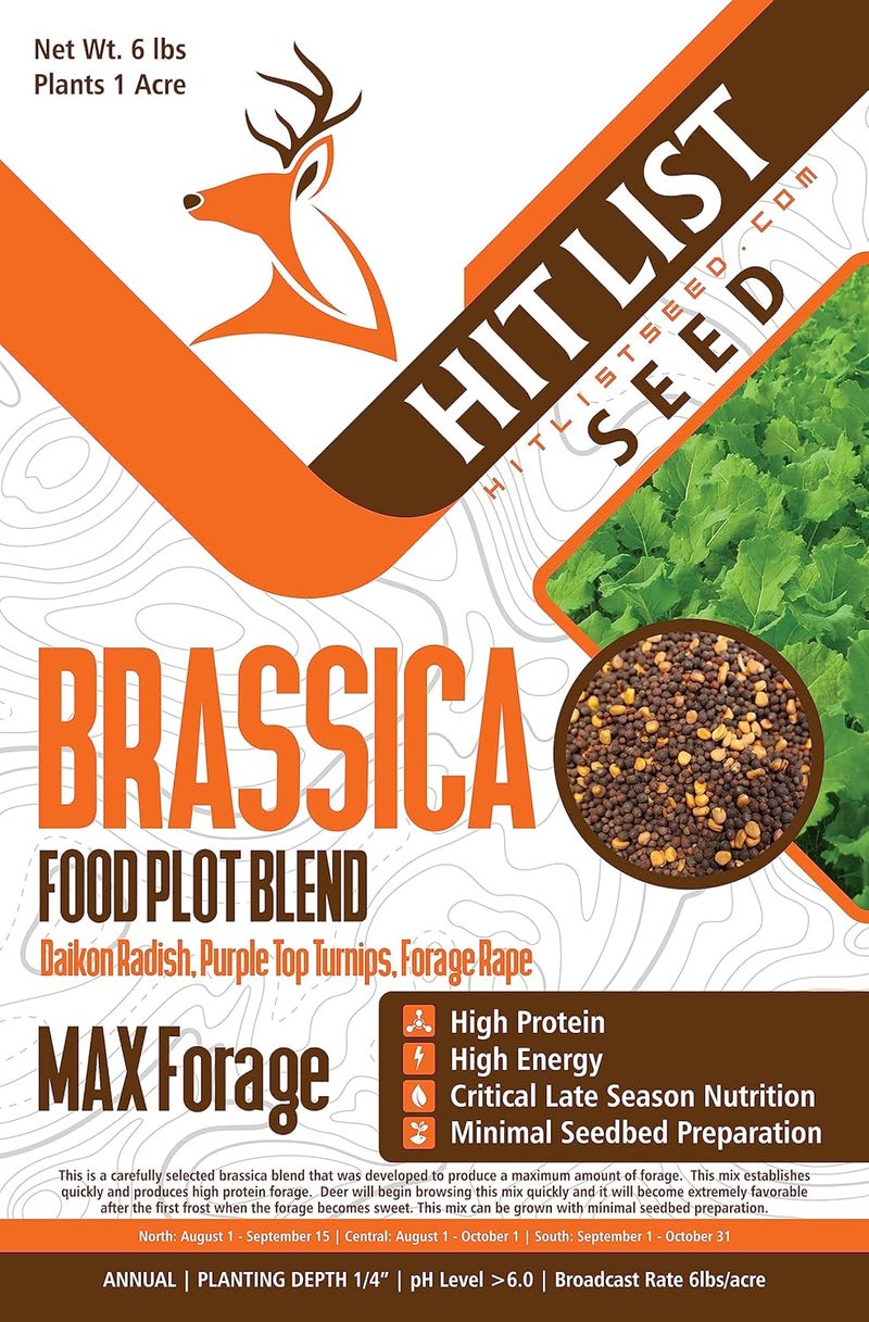 Hit List Seed ® Brassica Food Plot Seeds for Deer [Annual Mix] - Food Plot Seed Brassica - Deer Plot Seed Mix - Daikon Radish, Purple Top Turnips, Forage Brassica - Fall Planting - 6 lbs (1 Acre) - Image 1