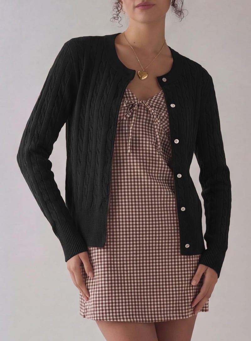 Darong Women's 2025 Fall Long Sleeve Sweater Cardigan Cable Knit Open Front Button Outwear Coats 9129 Black M - Image 5