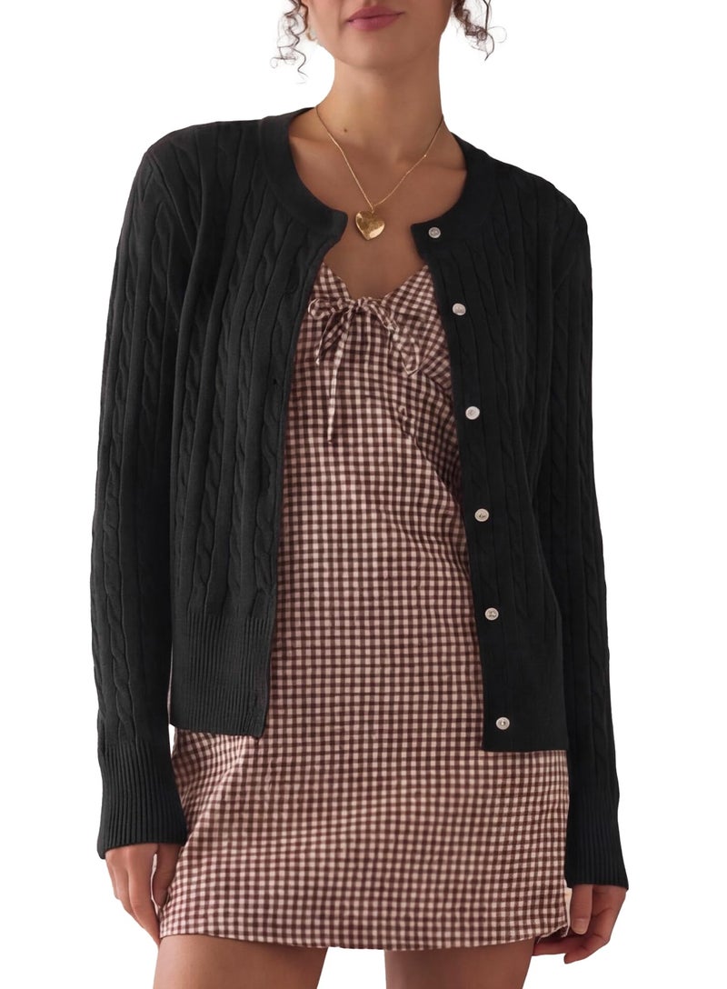 Darong Women's 2025 Fall Long Sleeve Sweater Cardigan Cable Knit Open Front Button Outwear Coats 9129 Black M - Image 1