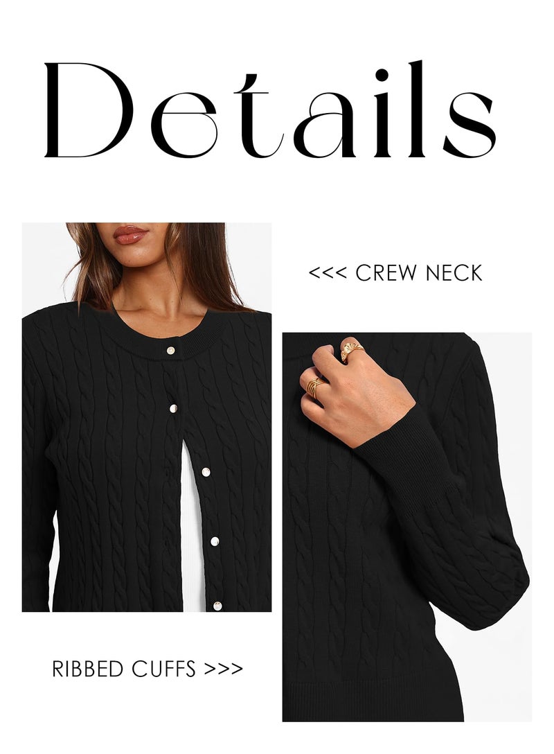 Darong Women's 2025 Fall Long Sleeve Sweater Cardigan Cable Knit Open Front Button Outwear Coats 9129 Black M - Image 4