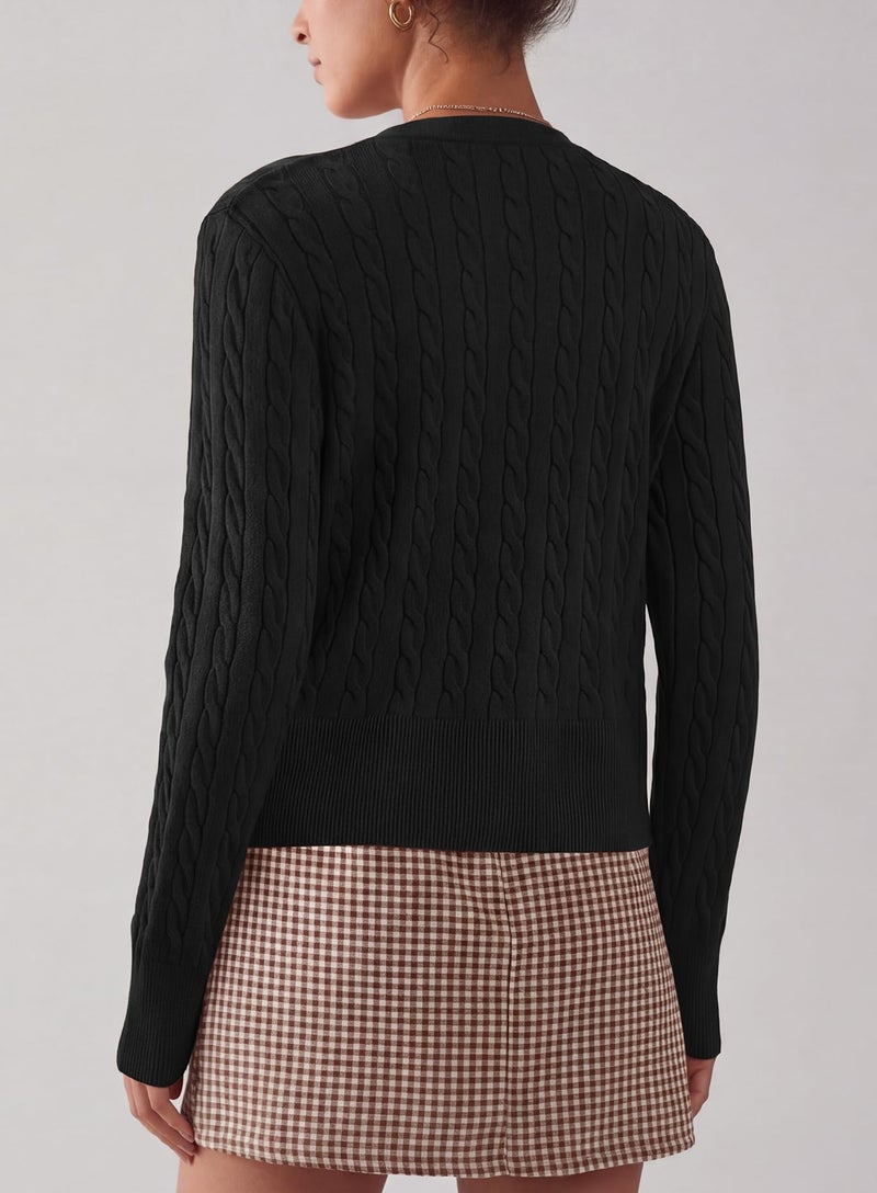Darong Women's 2025 Fall Long Sleeve Sweater Cardigan Cable Knit Open Front Button Outwear Coats 9129 Black M - Image 2