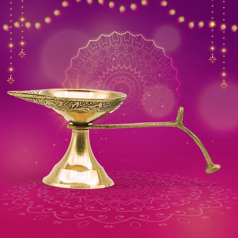 Puja N Pujari Puja N Pujari Aarti Diya with Handle Oil Lamp Diya for PoojaDeepak with Handle  - Image 2