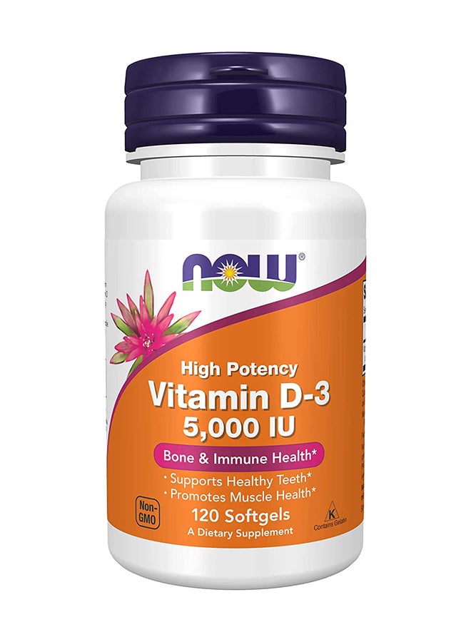 Now Foods Vitamin D-3 5000 IU - 120 Softgels - Image 1