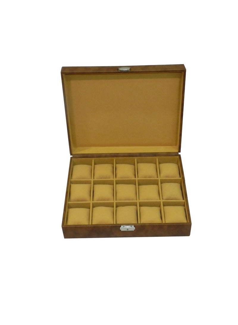 LAVERI LEATHER Laveri Watch Box  for Men Women (15 Slots), Premium PU Leather Watch Display Case Box Organizer with Removable Pillow  - Image 1