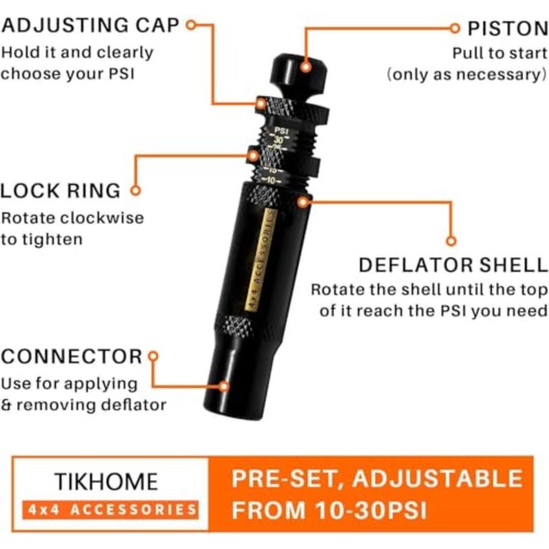 4 Pcs Automatic Tire Deflator, 10-30 PSI/0.7-2 BAR Adjustable Tire Deflator Kit, Air Down Tire Deflators Offroad Accessories for Jeep, Car, Truck, Motorcycle, and ATV Tires - Image 4